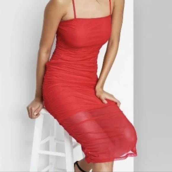 New! Wild Fable Mesh Runched Bodycon Midi Dress - Picture 3 of 7